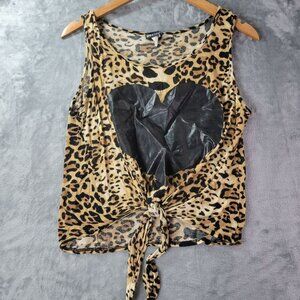 Wet Seal Womens Leopard Print Tie Front Tank Top‎ Heart Graphic Y2K Vibe Size L